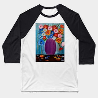 A lovely mixed of colorful flowers in a metallic purple vase Baseball T-Shirt